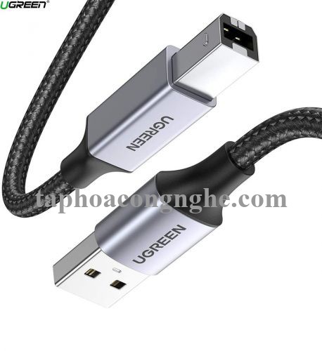 Ugreen 80804 3M đầu nhôm dây bọc lưới chống nhiễu cáp máy in màu Đen 2.0 USB A sang B US369 30080804
